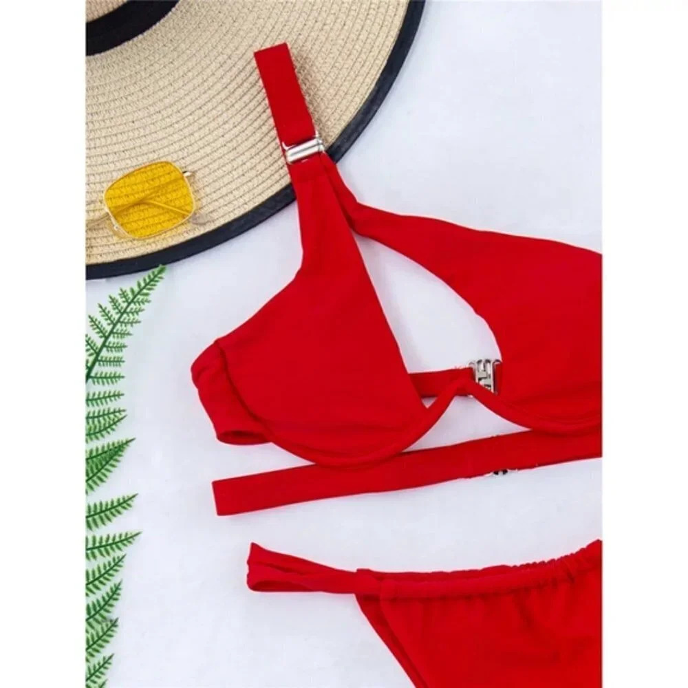 Red Strappy Underwire Top Brazilian Bikini Set